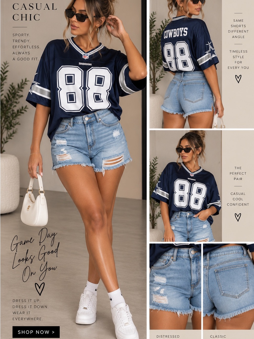 High-Rise Distressed Denim Shorts in Blue